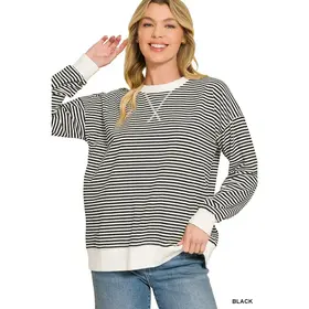 Striped Rib Banded Pullover