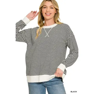 Striped Rib Banded Pullover