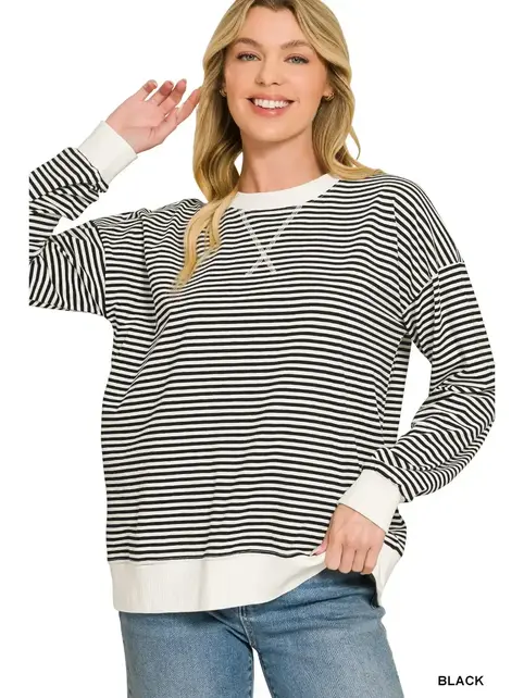 Striped Rib Banded Pullover