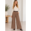 Pleats Belted Plaid Wide Long Pants w/ Side Zipper