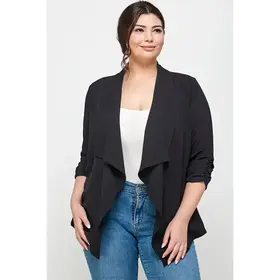 Draped Front Cardigan Jacket - Black