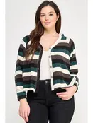 Plus Size Stripe Ls Button Down Hoodie Sweater