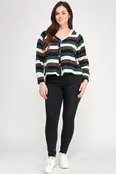 Plus Size Stripe Ls Button Down Hoodie Sweater