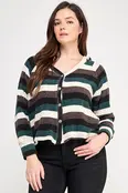 Plus Size Stripe Ls Button Down Hoodie Sweater