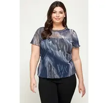 Plus Size Marble Print Mesh Tee - Charcoal