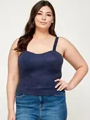 Plus Size Suede Sweetheart Bustier Top - Navy
