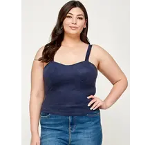 Plus Size Suede Sweetheart Bustier Top - Navy