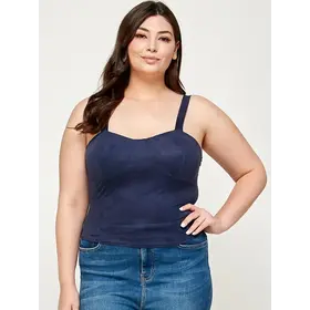 Plus Size Suede Sweetheart Bustier Top - Navy