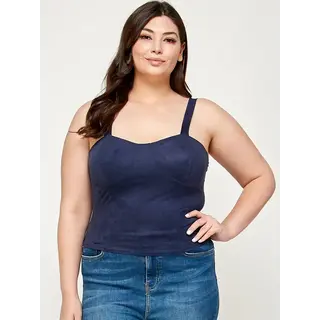 Plus Size Suede Sweetheart Bustier Top - Navy