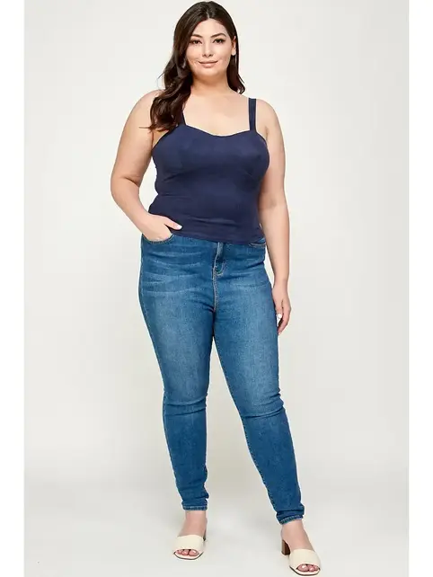 Plus Size Suede Sweetheart Bustier Top - Navy