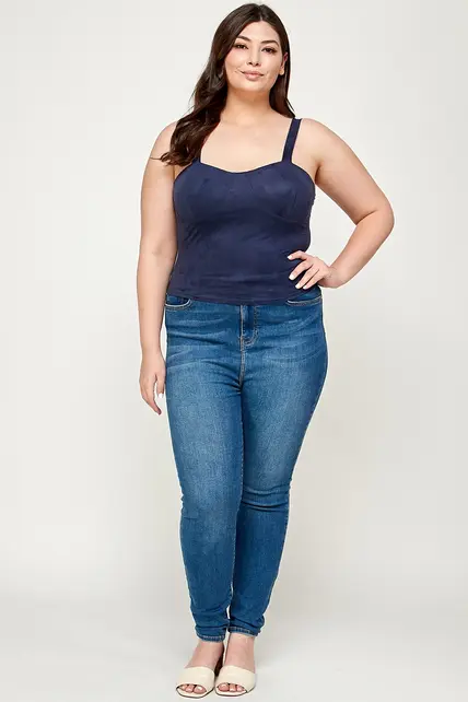 Plus Size Suede Sweetheart Bustier Top - Navy
