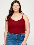 Plus Size Ribbed Lace Trimmed Cami Bodysuit - Maroon