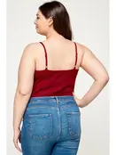 Plus Size Ribbed Lace Trimmed Cami Bodysuit - Maroon