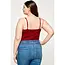 Plus Size Ribbed Lace Trimmed Cami Bodysuit - Maroon