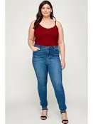 Plus Size Ribbed Lace Trimmed Cami Bodysuit - Maroon