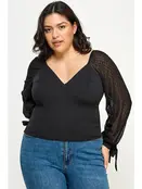 Plus Size Mesh Sleeve Top - Black
