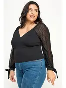 Plus Size Mesh Sleeve Top - Black