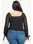 Plus Size Mesh Sleeve Top - Black