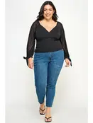 Plus Size Mesh Sleeve Top - Black