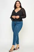 Plus Size Mesh Sleeve Top - Black