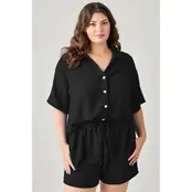 Plus Size 2pc Linen Airflow Button Down Set - Black