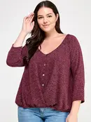 Plus Size Hacci Sweater Button Down Top - Burgundy