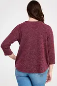 Plus Size Hacci Sweater Button Down Top - Burgundy
