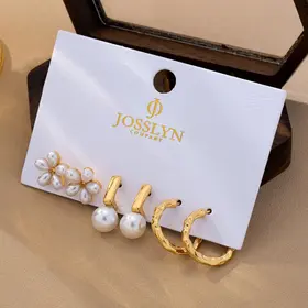 Pearl & Floral Gold Textured Earring Set | 80E63276