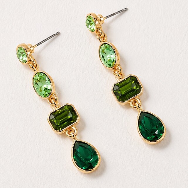4 Tier Drop Layer Rhinestone Earrings | 40E527 - Emerald