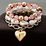 Multi Layer Mixed Pearl Bead Heart Charm Bracelet | 80B1549 - Pink