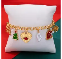 Christmas Tree Heart Bow Charm Bracelet | 80B1846