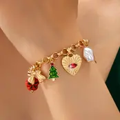 Christmas Tree Heart Bow Charm Bracelet | 80B1846
