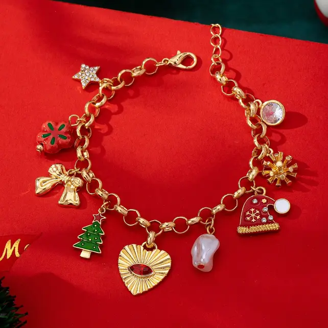 Christmas Tree Heart Bow Charm Bracelet | 80B1846