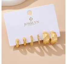 Mixed Texture Gold Crescent Hoop Trio Earring Set | 80E61795