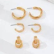 Curated Multi-Line Hoop Earring Set | 80E62143