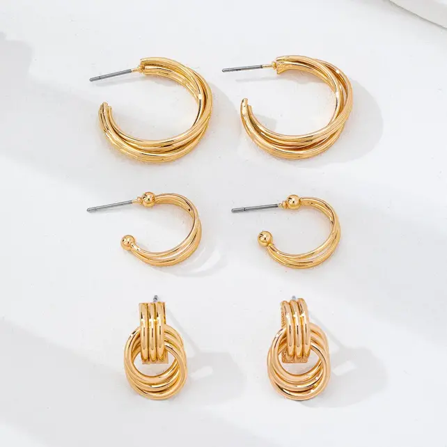 Curated Multi-Line Hoop Earring Set | 80E62143