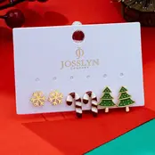Holiday Candy Cane Snowflake Tree Trio Earrings | 80E63269