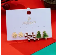 Holiday Candy Cane Snowflake Tree Trio Earrings | 80E63269
