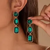 Triple-Drop Layer Rhinestone Earrings|40E526 - Emerald