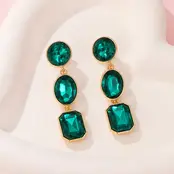 Triple-Drop Layer Rhinestone Earrings|40E526 - Emerald