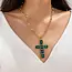 Bezel Set Cross Front Toggle Necklace | 80N93437 - Emerald