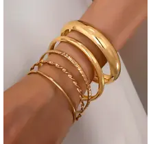 Gold Textured Bangle Stack Set | 80B1601