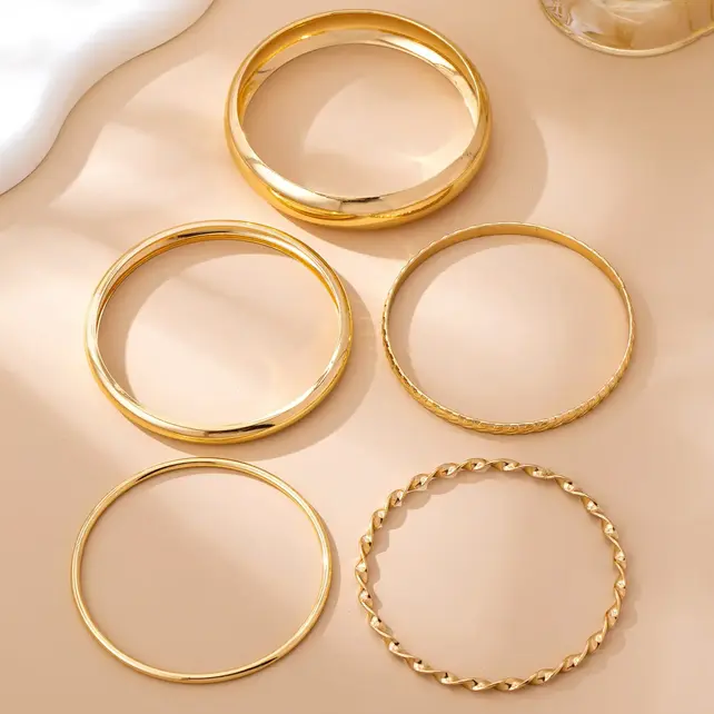 Gold Textured Bangle Stack Set | 80B1601