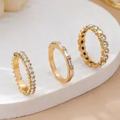 Gold-Tone Triple Crystal Stacking Ring Set | 80R176