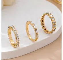 Gold-Tone Triple Crystal Stacking Ring Set | 80R176