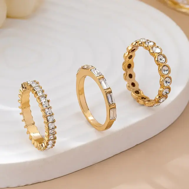 Gold-Tone Triple Crystal Stacking Ring Set | 80R176