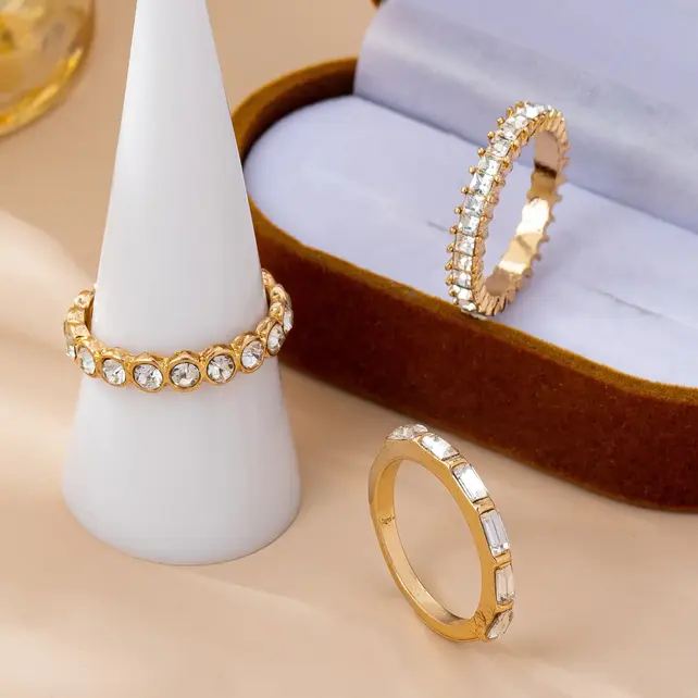 Gold-Tone Triple Crystal Stacking Ring Set | 80R176