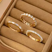 Gold-Tone Triple Crystal Stacking Ring Set | 80R176