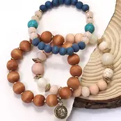 3 Row Color Wood Natural Bead Stretch Bracelet | 10B3010605