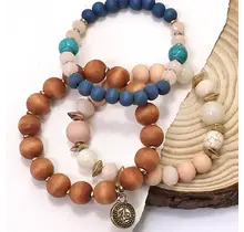 3 Row Color Wood Natural Bead Stretch Bracelet | 10B3010605